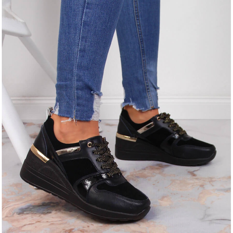 S.Barski Sapatos femininos de couro com cunha preta S. Barski 2