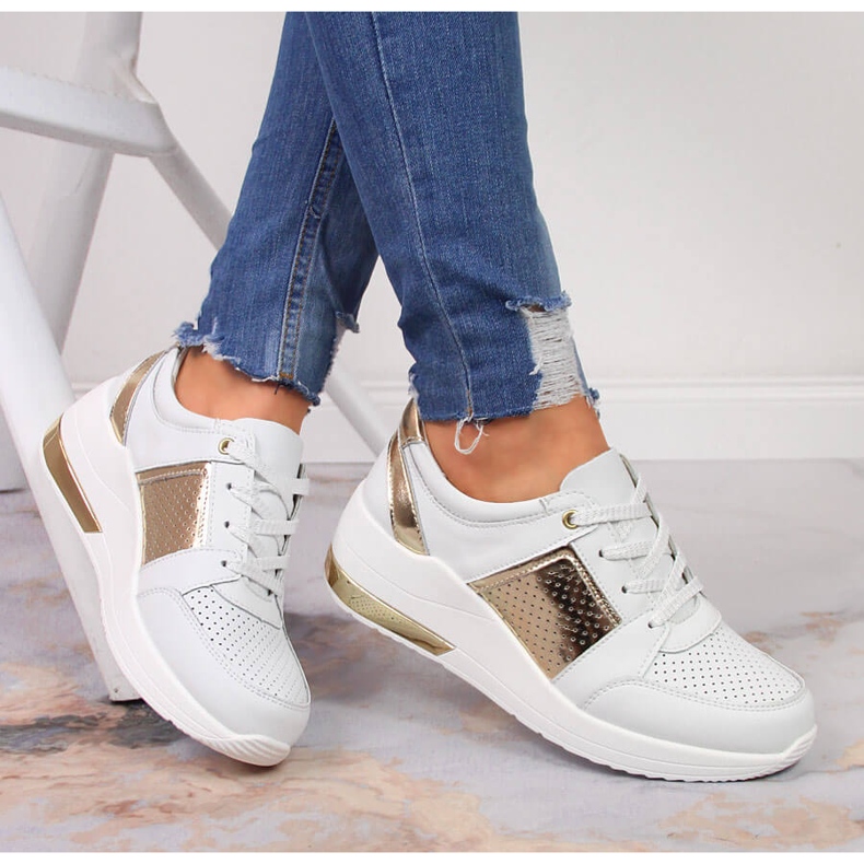 S.Barski Sapatos femininos de couro com cunha, S. Barski branco 1