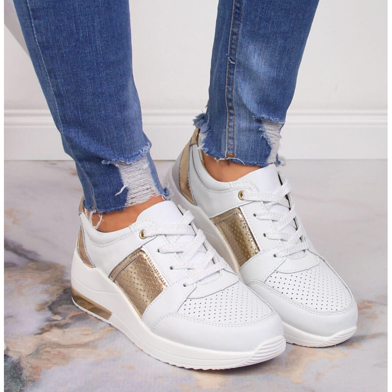 S.Barski Sapatos femininos de couro com cunha, S. Barski branco 2