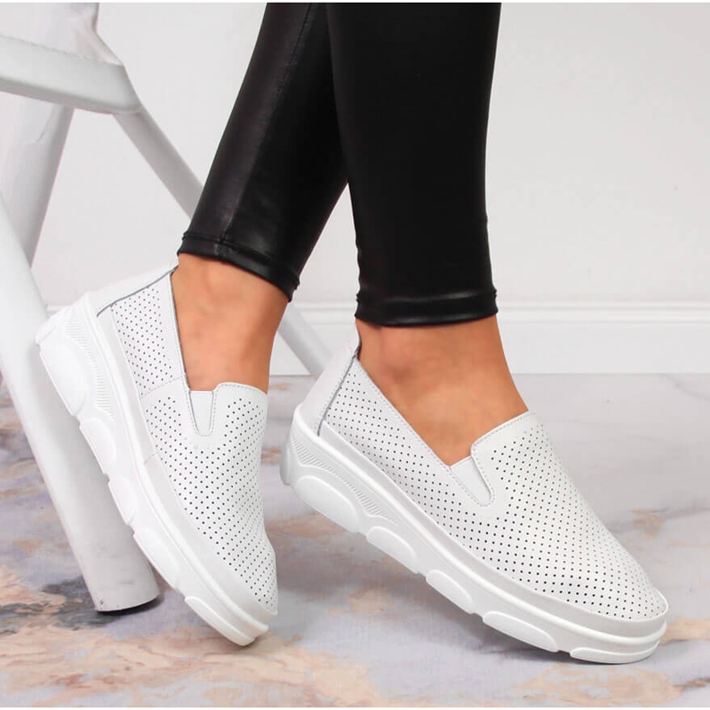 Sapatos de couro feminino confortáveis, Jezzi branco 1