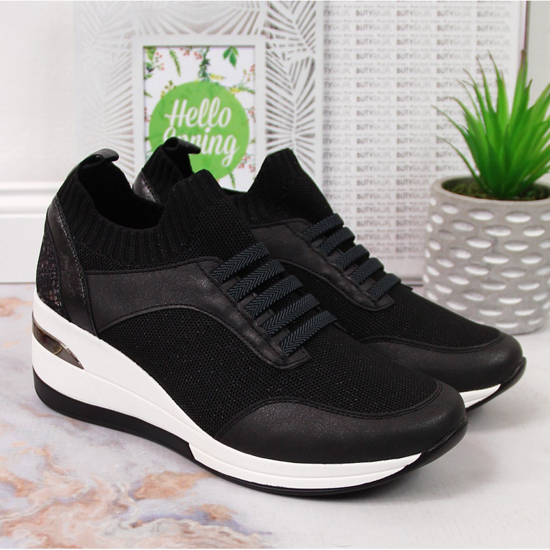 Sapatos femininos de cunha preta, slip on Artiker preto 2