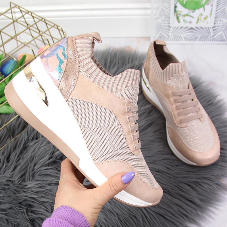 Brogues femininos com salto de cunha em pó rosa Artiker 1