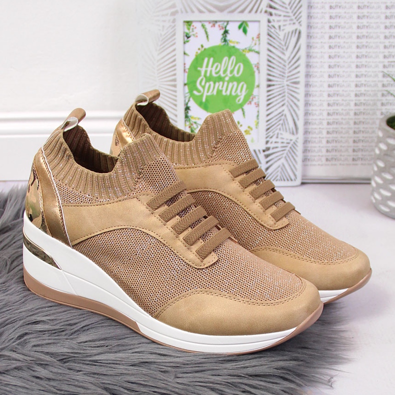 Brogues femininos em cunha, slip on, bege Artiker 2