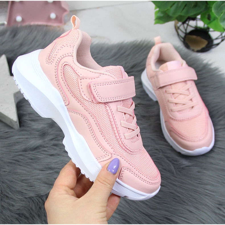 Sapatos desportivos de menina Pink American Club com velcro rosa 1