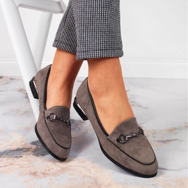 Mocassins femininos de sapatos baixos com decoração Jezzi cinza 1