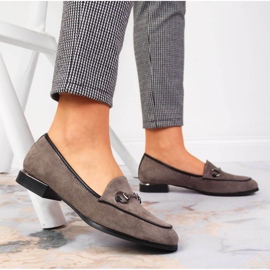 Mocassins femininos de sapatos baixos com decoração Jezzi cinza 2