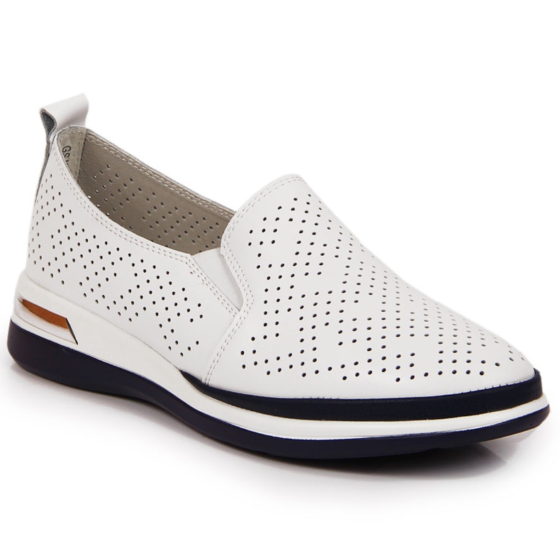 Couro vazado feminino, sapatos slip-on, T.Sokolski branco 2