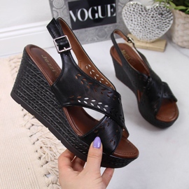 Sandálias de cunha pretas de mulher Jezzi preto 1