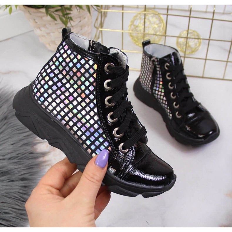 Botas holográficas de menina pretas Kornecki 6814 preto 1