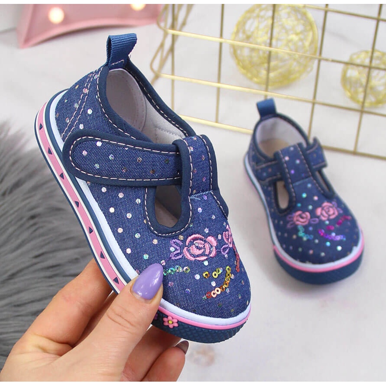 Atletico Ténis de menina com velcro bolinhas azuis Atlético azul marinho azul 1