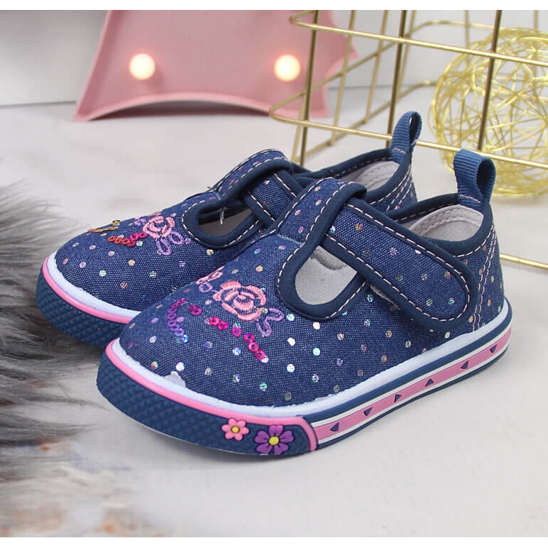 Atletico Ténis de menina com velcro bolinhas azuis Atlético azul marinho azul 2