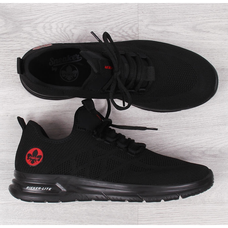 Tênis esportivo masculino de malha preta Rieker B7376-00 preto 1