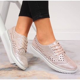 Sapatos femininos de couro vazado, rosa pérola Artiker 1