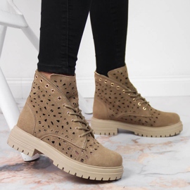 Botas femininas de couro de primavera vazado bege Filippo 2