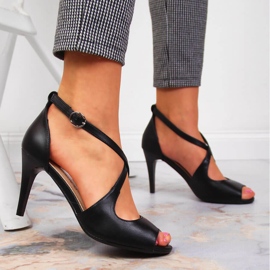 Sandálias femininas pretas Sergio Leone com salto alto preto 2