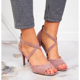 Sandálias femininas de salto alto rosa Sergio Leone 2