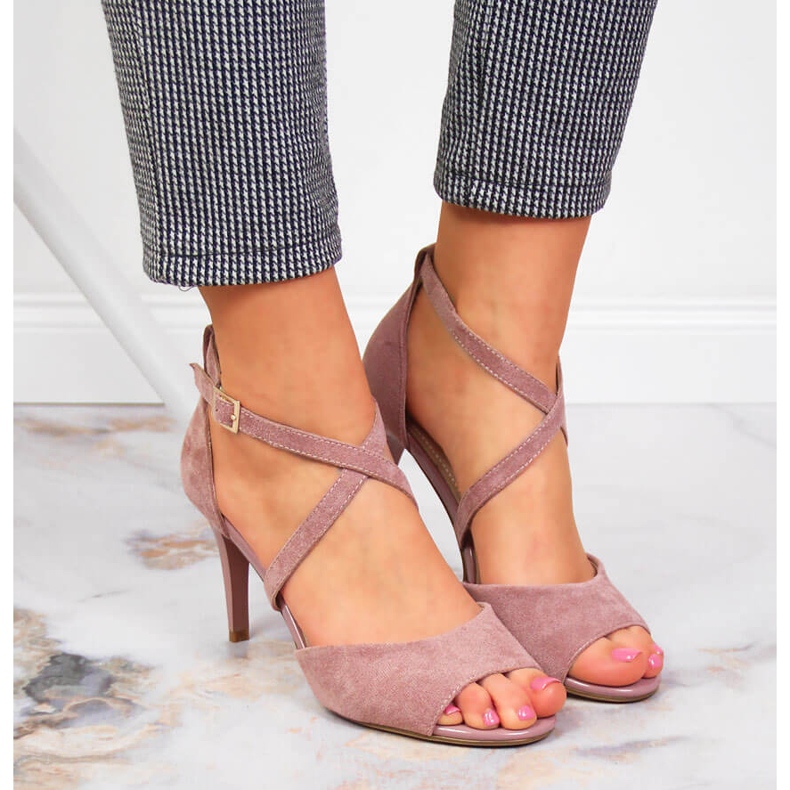 Sandálias femininas de salto alto rosa Sergio Leone 2