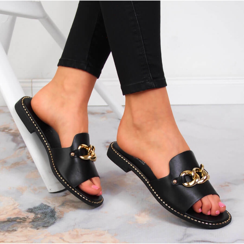 S.Barski Chinelos de mulher negra com uma corrente S. Barski preto 1