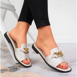 S.Barski Chinelos de mulher dourados com corrente, ouro S. Barski 1