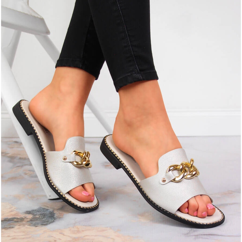 S.Barski Chinelos de mulher dourados com corrente, ouro S. Barski 1 S.Barski Chinelos de mulher dourados com corrente, ouro S. Barski 1