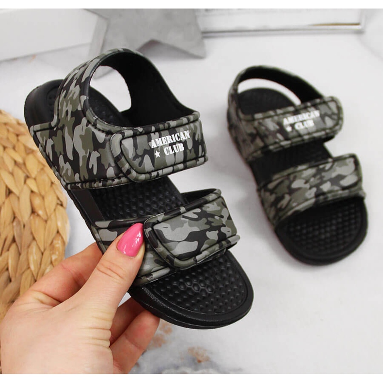 Sandálias de espuma de velcro American Club para meninos preto cinza multicolorido verde 1