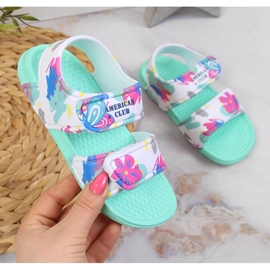 Sandálias de espuma de menta American Club com fechos de velcro multicolorido verde 1