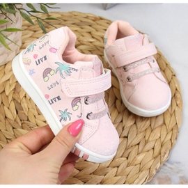 Sapatos desportivos de menina Pink American Club com velcro rosa 1