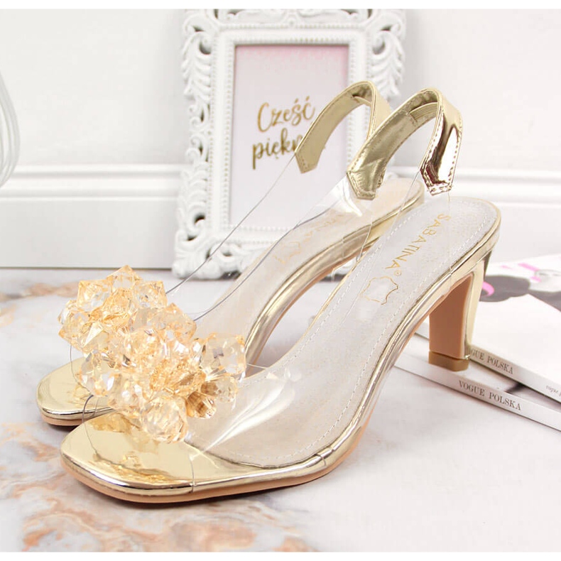 Sandálias femininas transparentes com pedras Sabatina douradas dourado 2