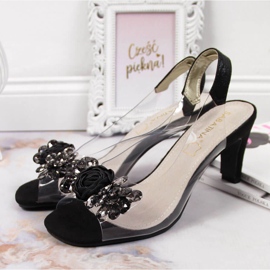 Sandálias femininas transparentes com pedras pretas Sabatina preto 2