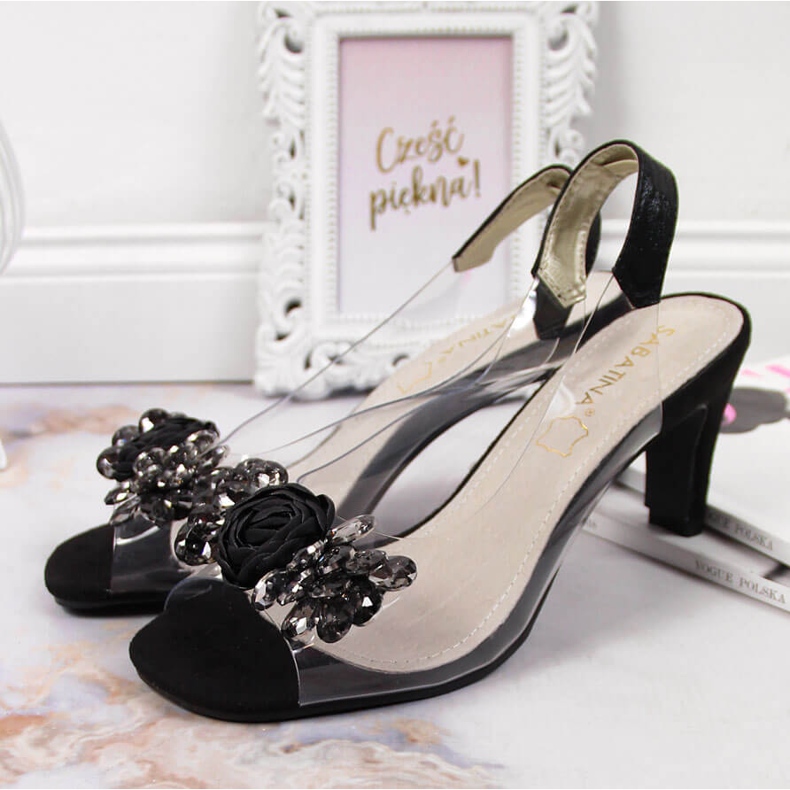 Sandálias femininas transparentes com pedras pretas Sabatina preto 2