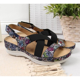 Sandálias femininas de couro em borracha confortável Helios 100 preto multicolorido 2