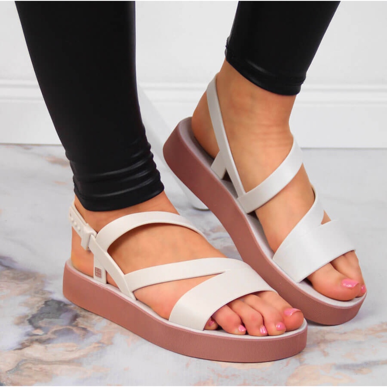 Sandálias femininas de borracha creme Zaxy JJ285053 bege multicolorido 2