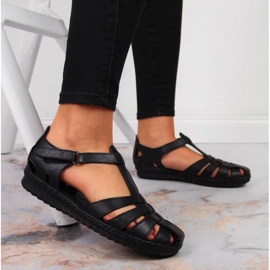 T.Sokolski Sandálias femininas de velcro pretas por T. Sokolski preto 2