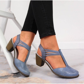 Sandálias femininas de couro com elástico Rieker 40988-12 azul 1 Sandálias femininas de couro com elástico Rieker 40988-12 azul 1