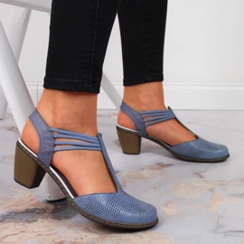 Sandálias femininas de couro com elástico Rieker 40988-12 azul 2 Sandálias femininas de couro com elástico Rieker 40988-12 azul 2