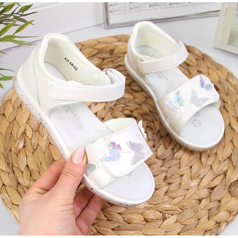 Sandálias brancas de velcro American Club para menina branco 1