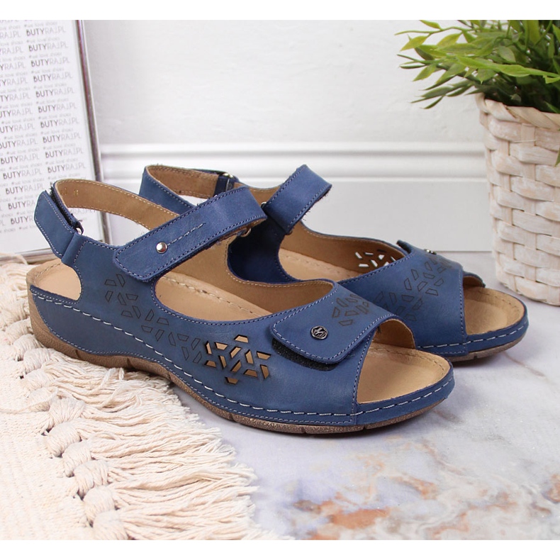 Sandália feminina de couro Helios 266 azul marinho com velcro azul-marinho 2