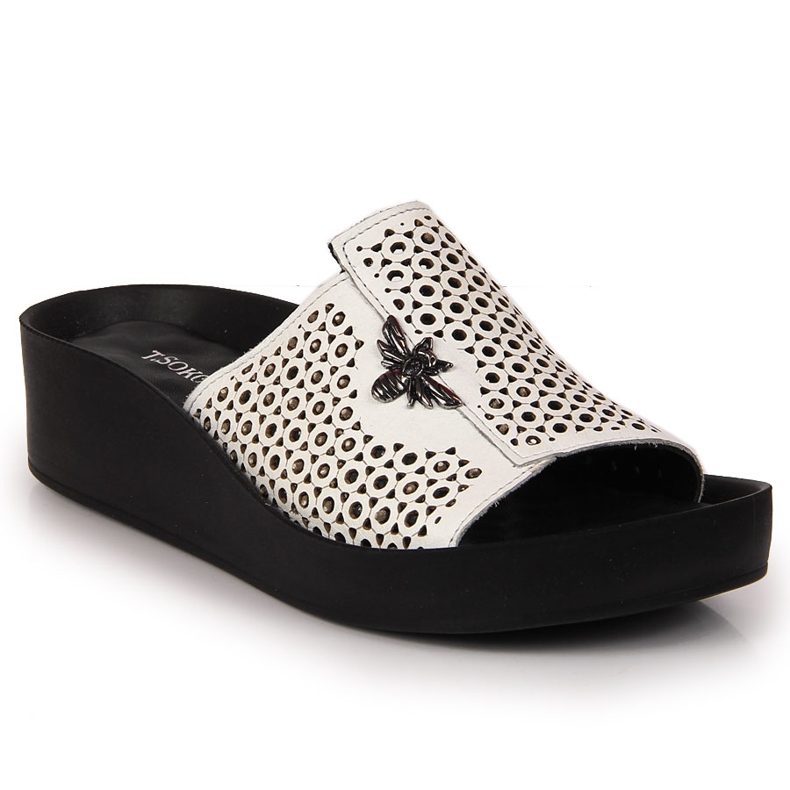 Chinelos de couro branco vazado de mulher T.Sokolski 2