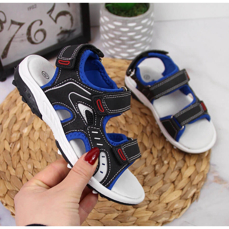 Sandálias de menino Black American Club com velcro preto 1