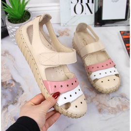 Sandálias femininas de couro com rebordo Artiker bege 1