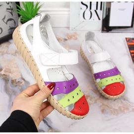 Sandálias femininas de couro com rebordo Artiker branco multicolorido 1