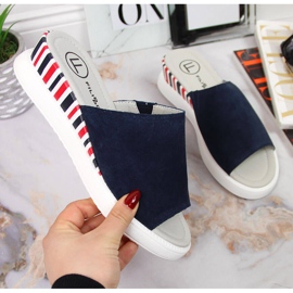 Chinelos de couro feminino em uma cunha azul marinho Filippo azul-marinho 1