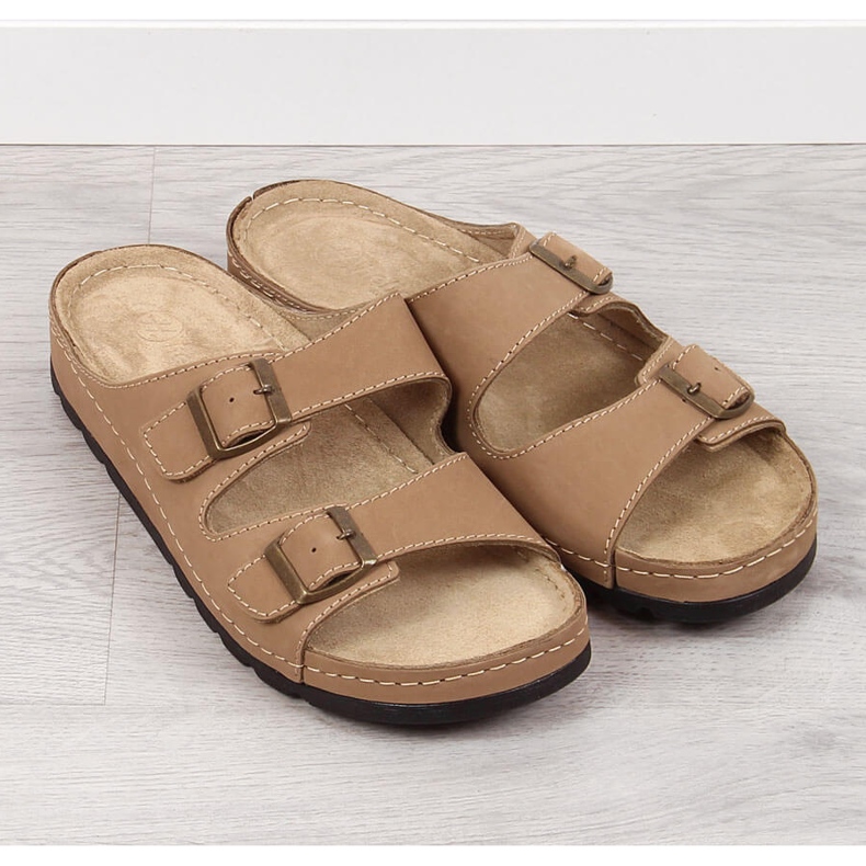 Chinelos de couro masculinos confortáveis ​​​​bege Helios 813 2