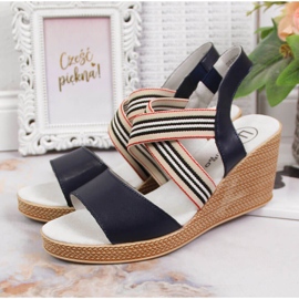 Sandálias femininas em couro com cunha azul marinho Filippo azul-marinho 2