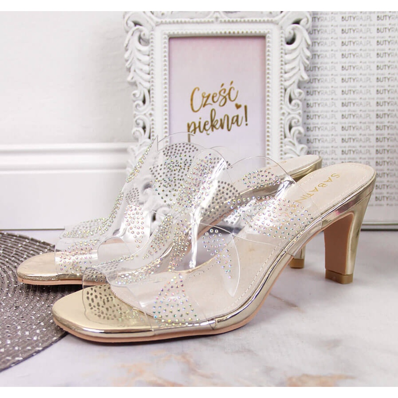 Chinelos de mulher transparentes com zircônias douradas Sabatina incolor 2