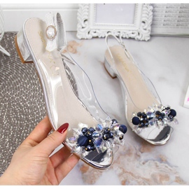 Sandálias femininas transparentes com pedras Sabatina prateadas prata 1