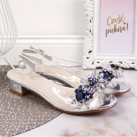 Sandálias femininas transparentes com pedras Sabatina prateadas prata 2