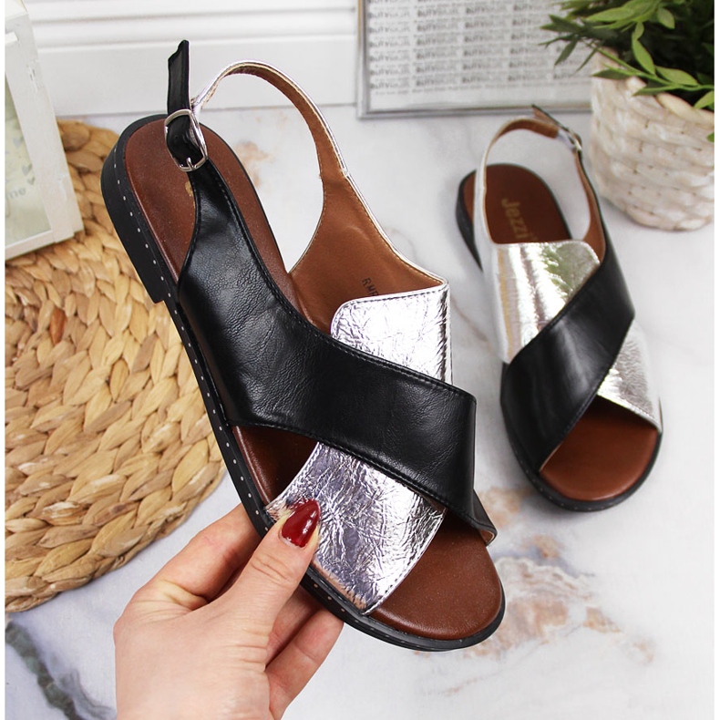 Sandálias Jezzi de mulher pretas e prateadas preto prata 1