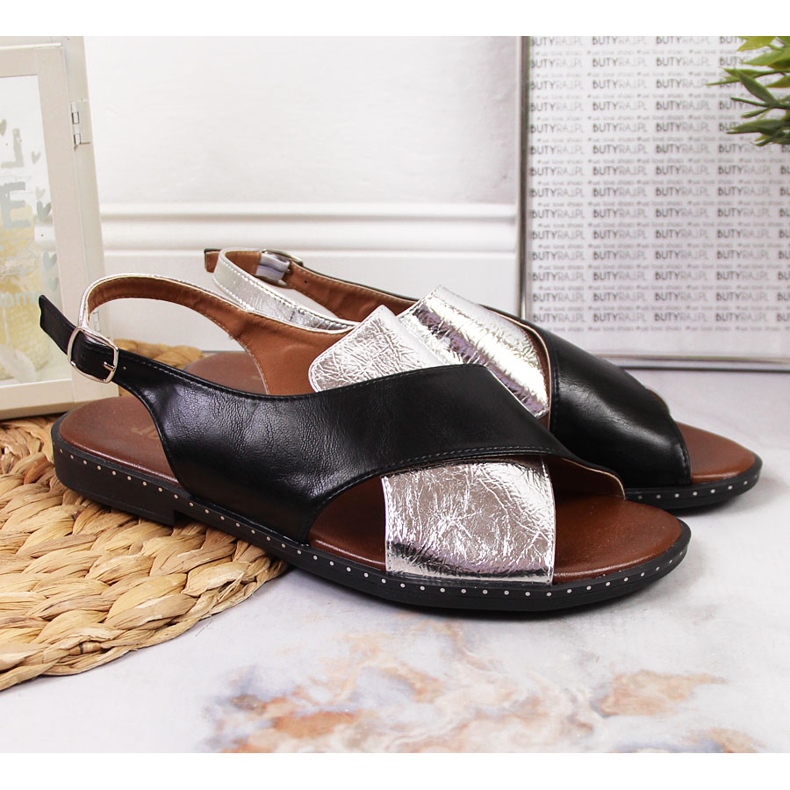 Sandálias Jezzi de mulher pretas e prateadas preto prata 2