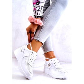 S.Barski Tênis esportivo feminino de couro loissa branco prata 2